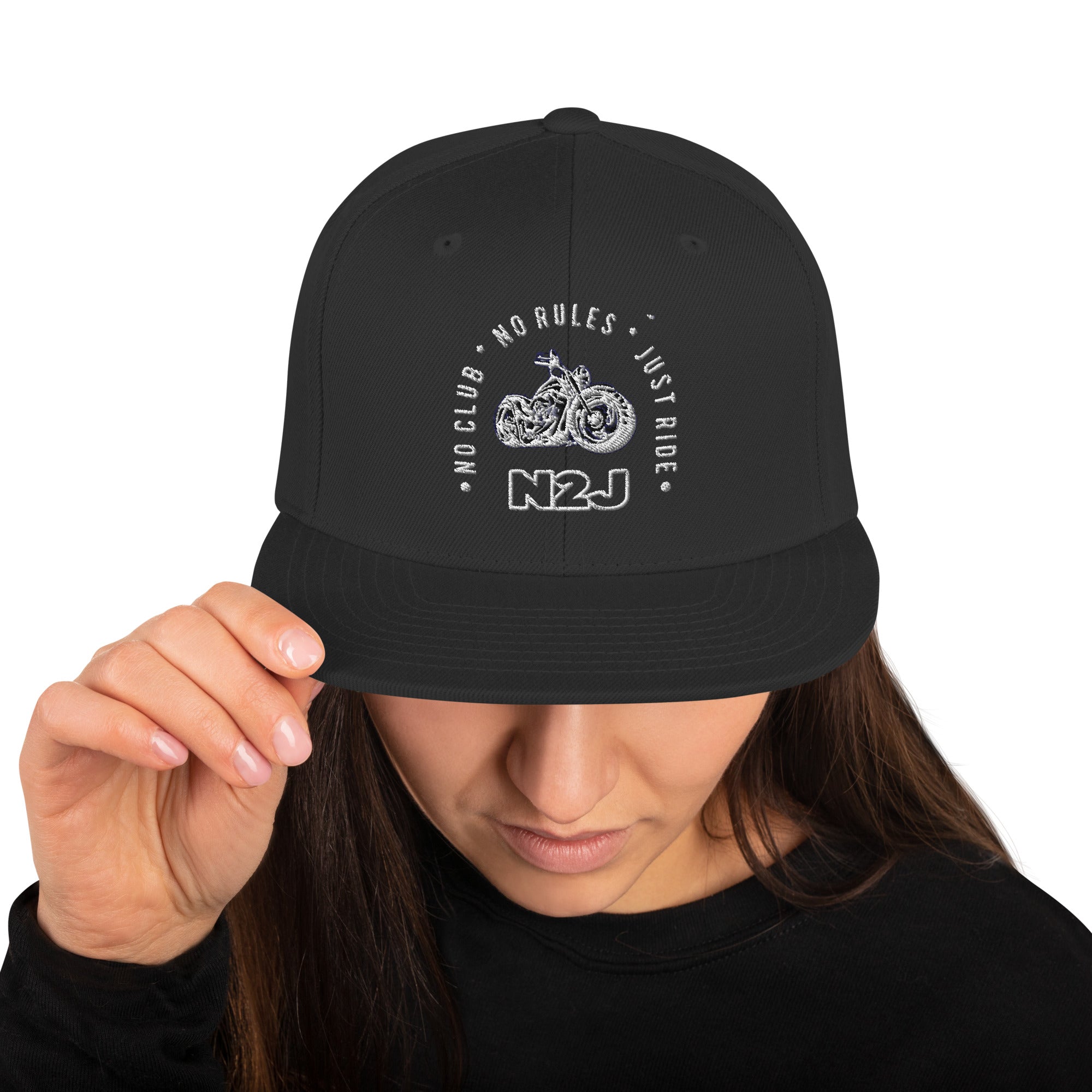 black snapback baseball embroidered cap front side