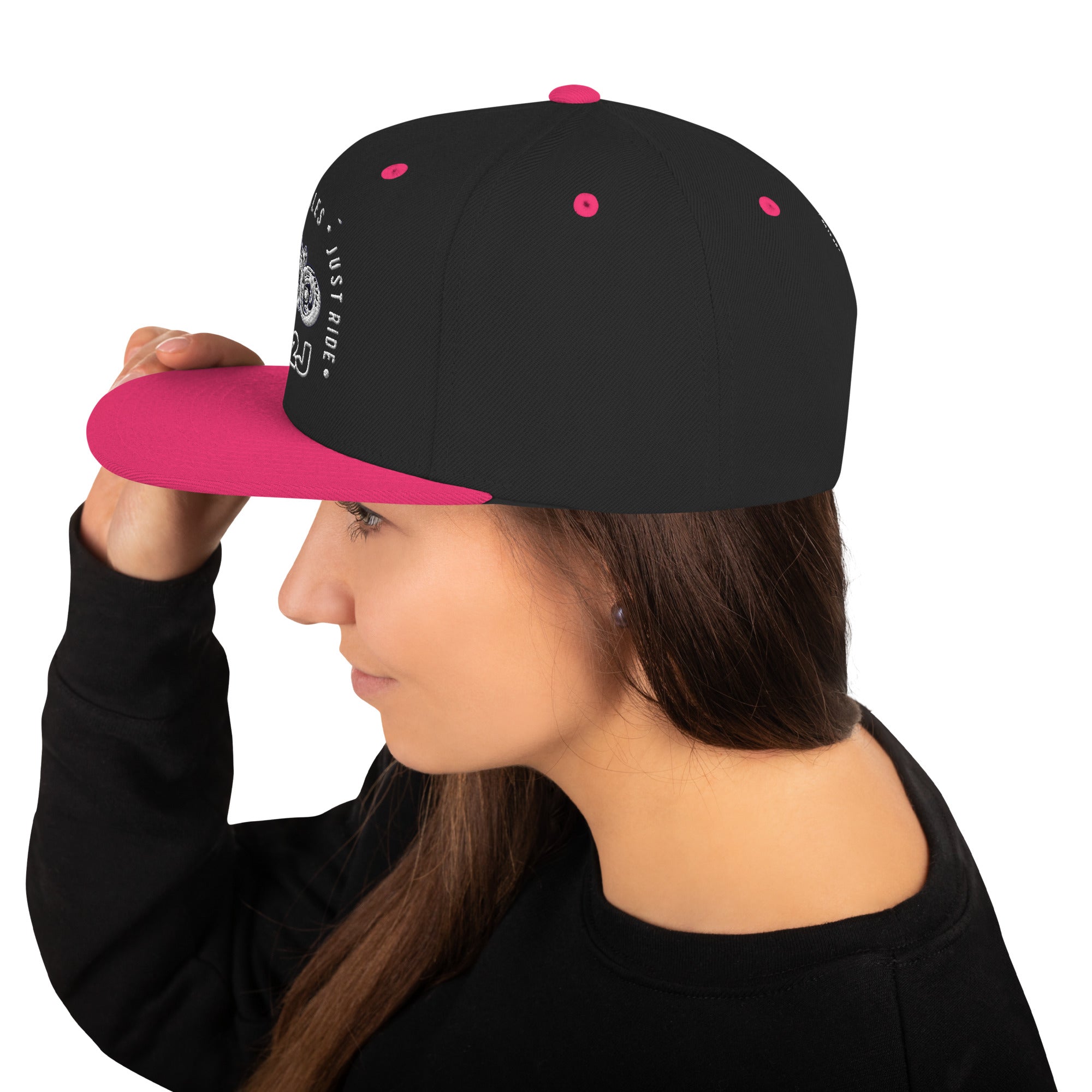 neon pink snapback baseball embroidered cap left side