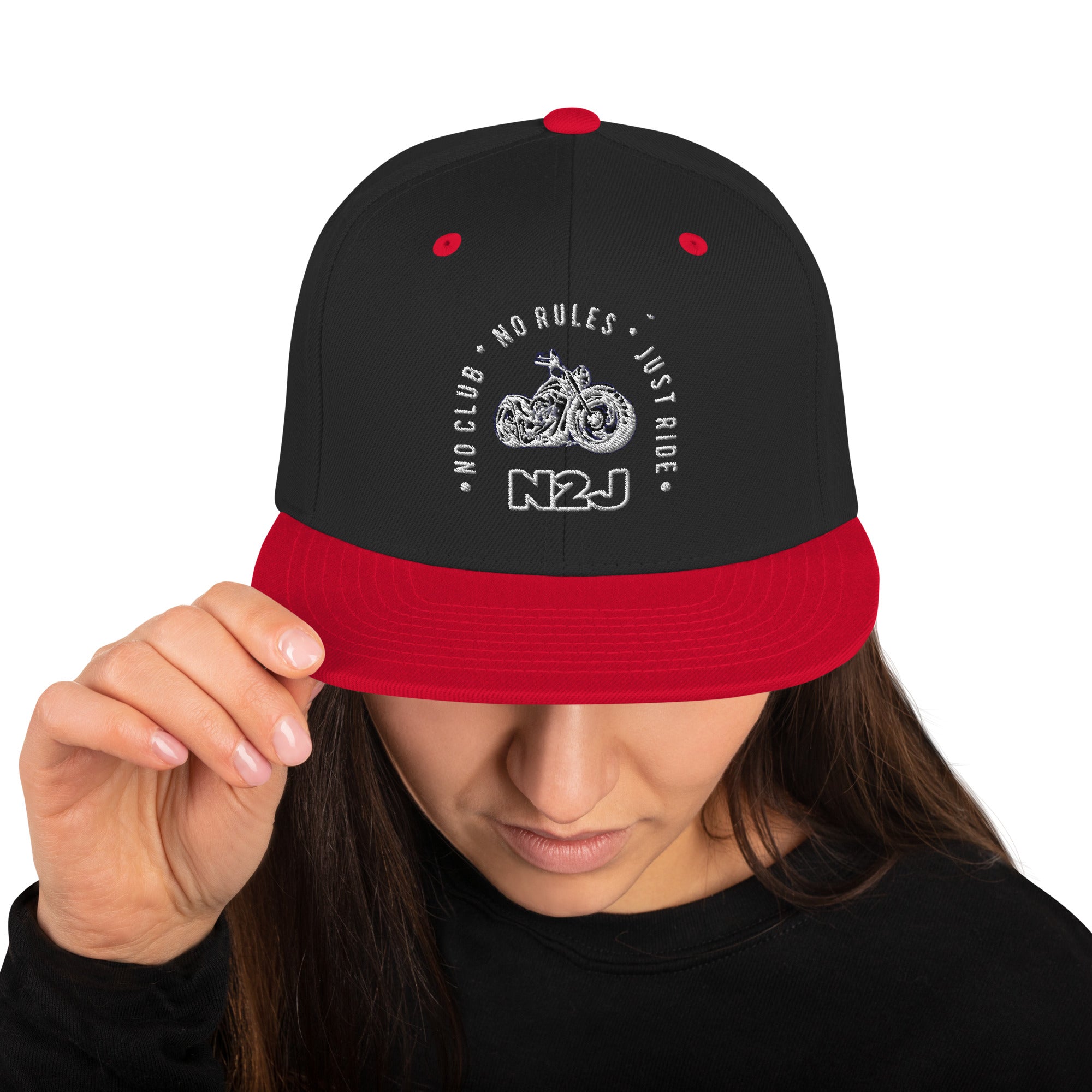 red black black snapback baseball embroidered cap front side