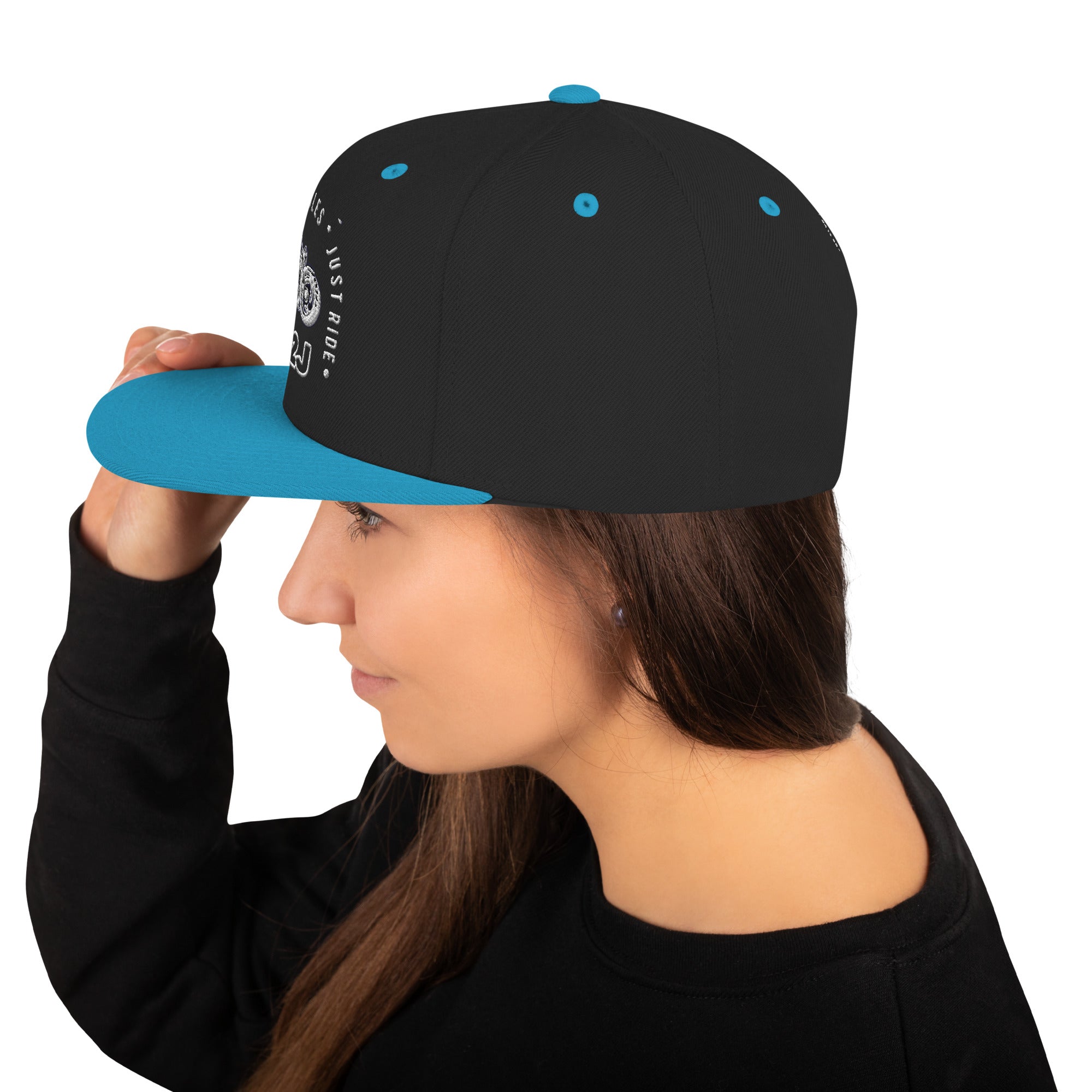 teal black snapback baseball embroidered cap left side