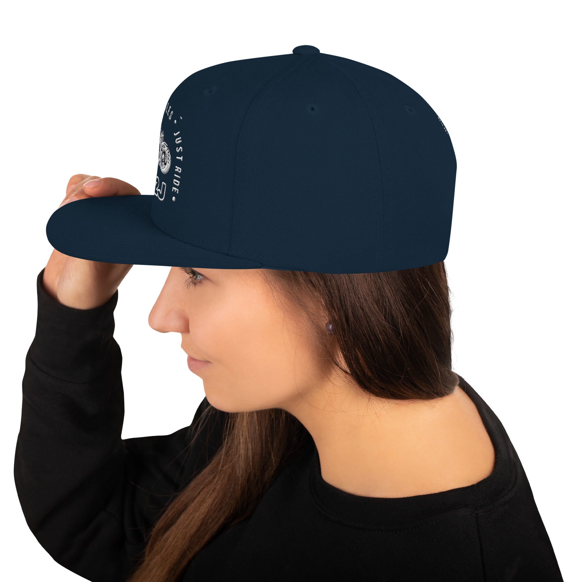 dark navy snapback baseball embroidered cap left side