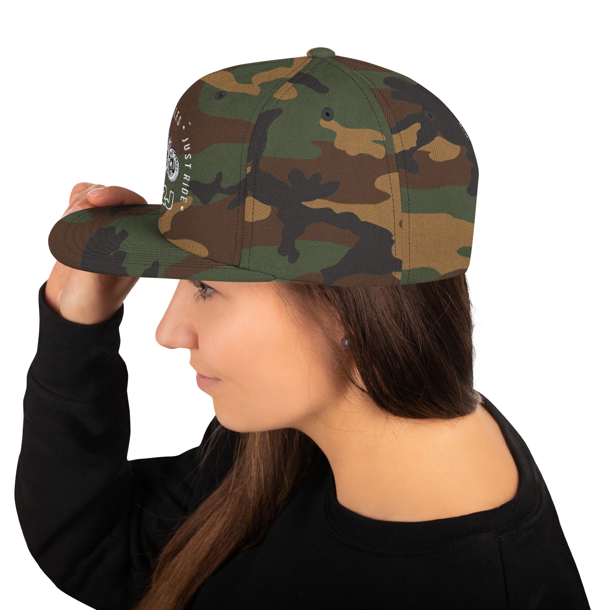 green camo snapback baseball embroidered cap left side