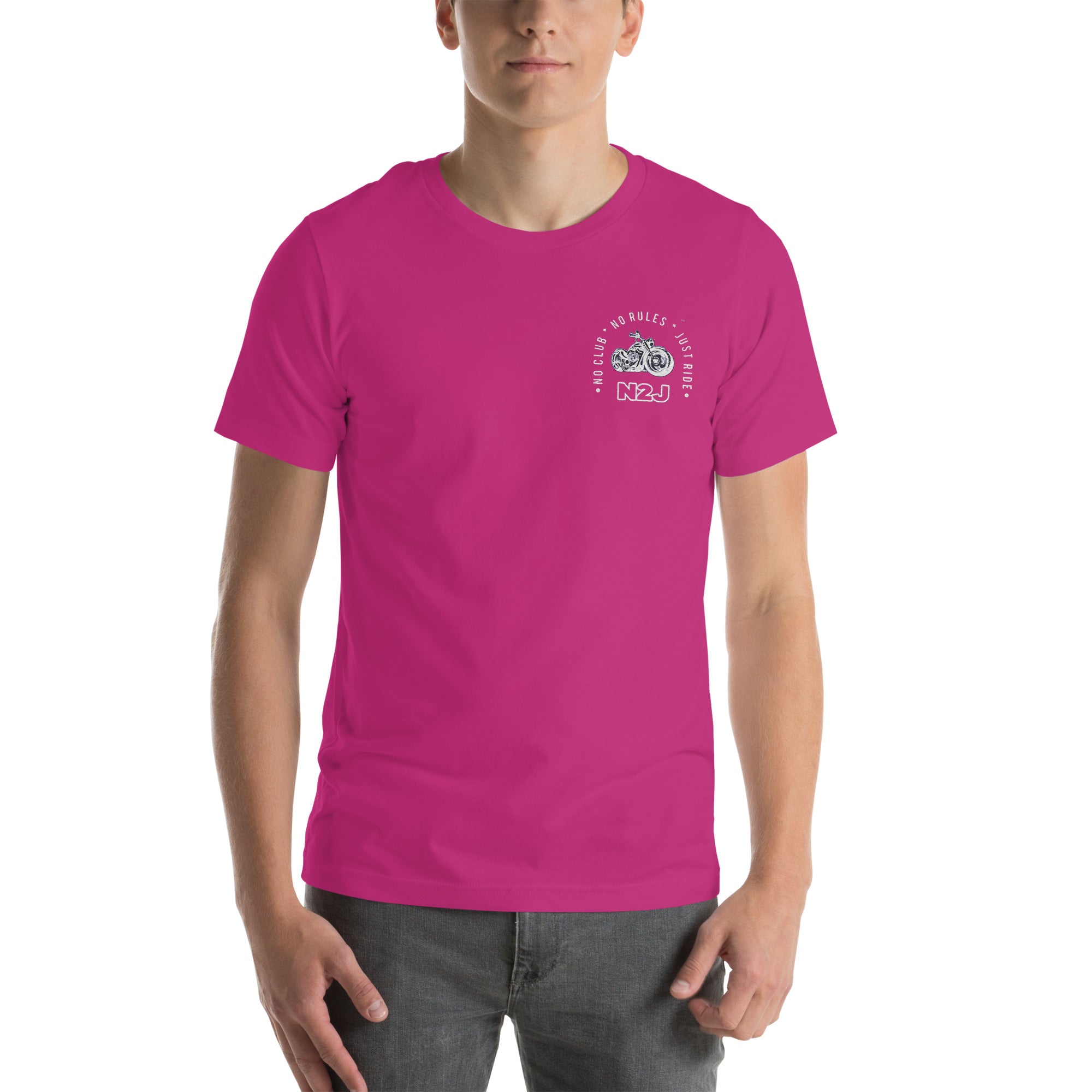 neon pink embroidered t-shirt front side