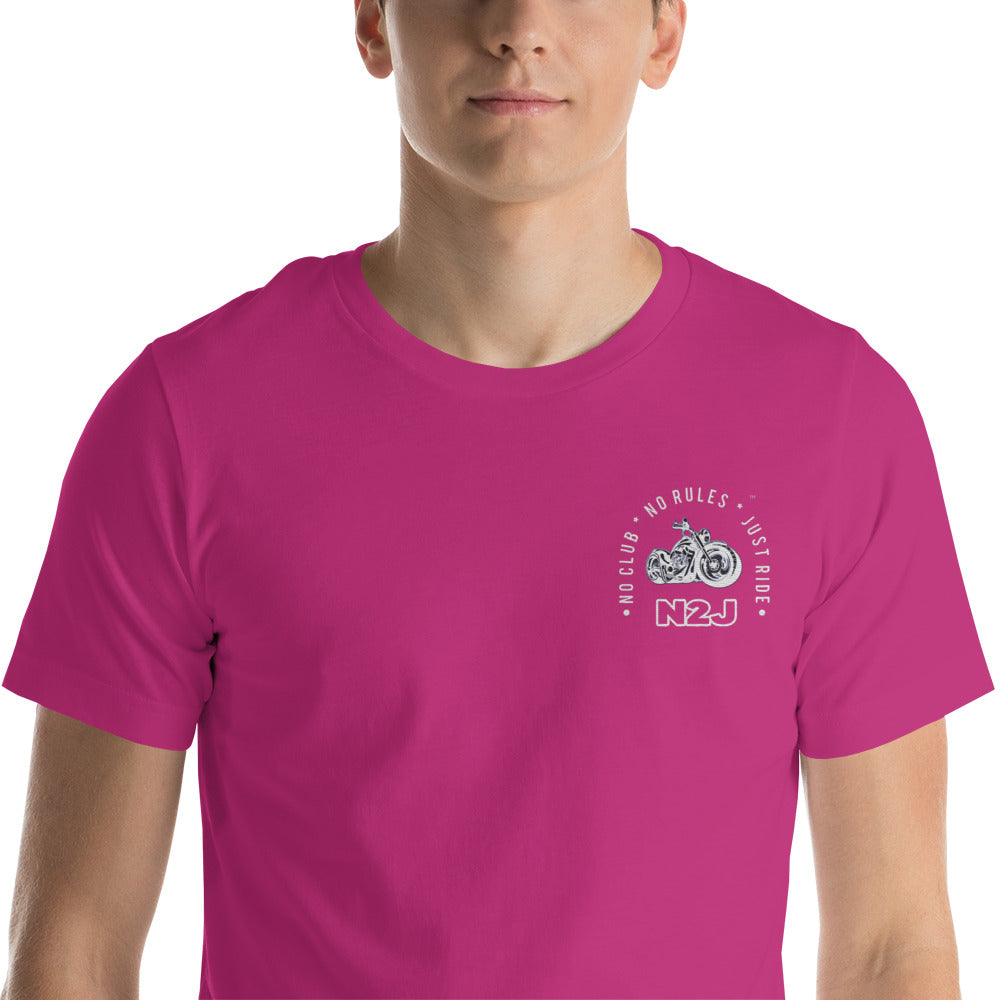 neon pink embroidered t-shirt front side