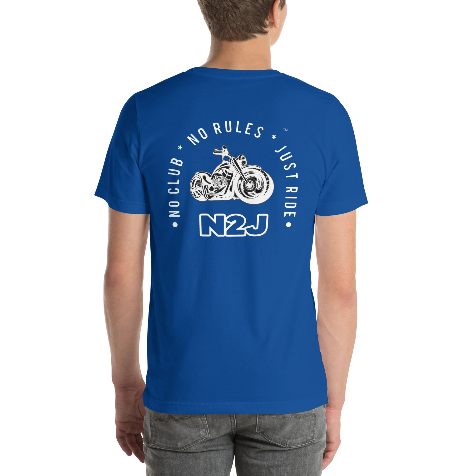 royal blue embroidered t-shirt back side