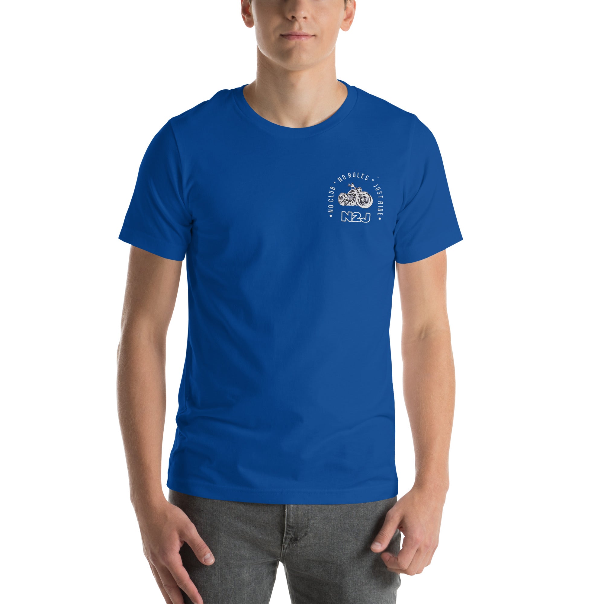 royal blue embroidered t-shirt front side